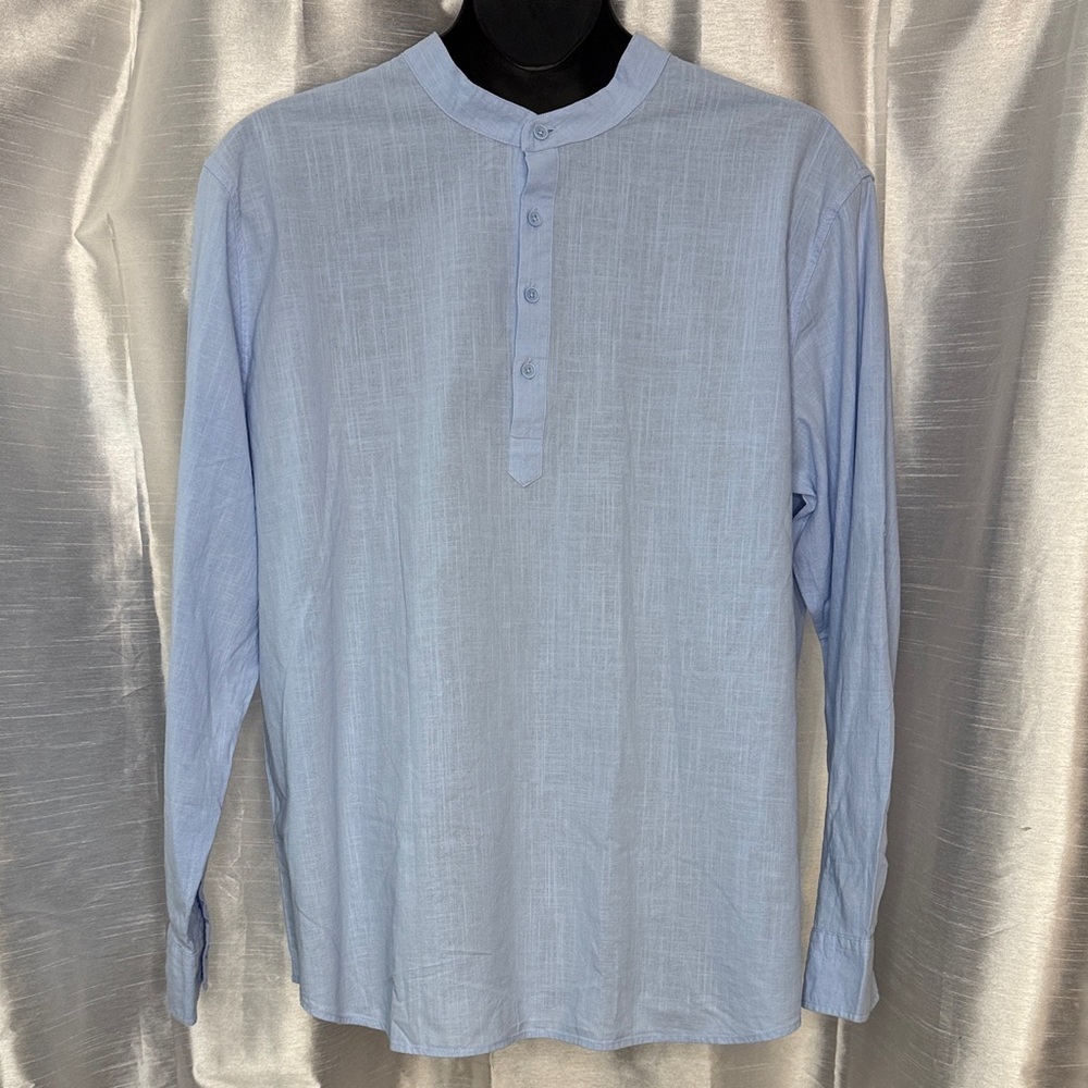 Men’s 2XL Kurta Punjabi Light Blue Long Sleeve 1/2 Button Unbranded Dress Shirt